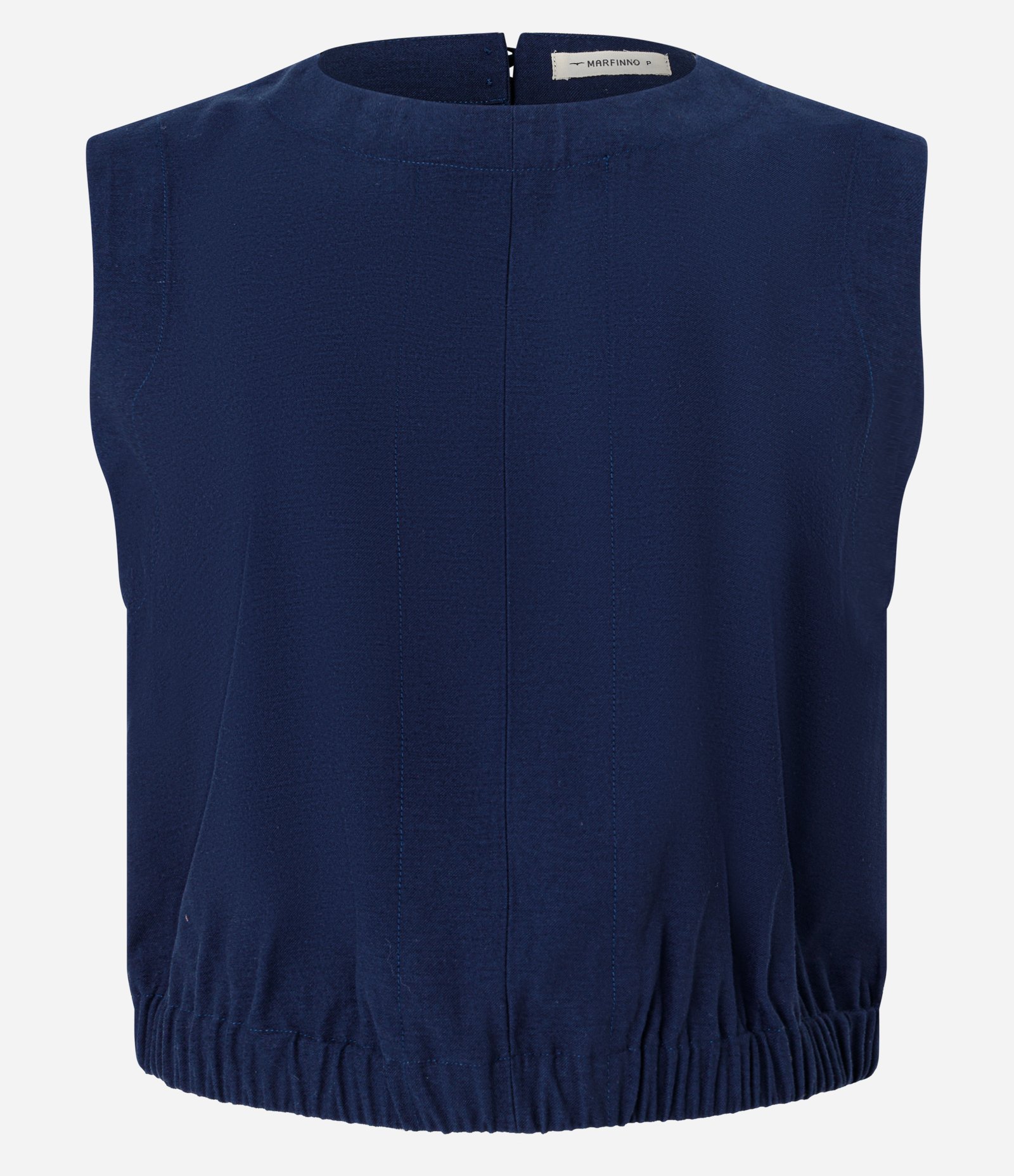 Blusa sem Manga em Viscose com Detalhe na Barra e Recortes Frontais Azul Marinho 6