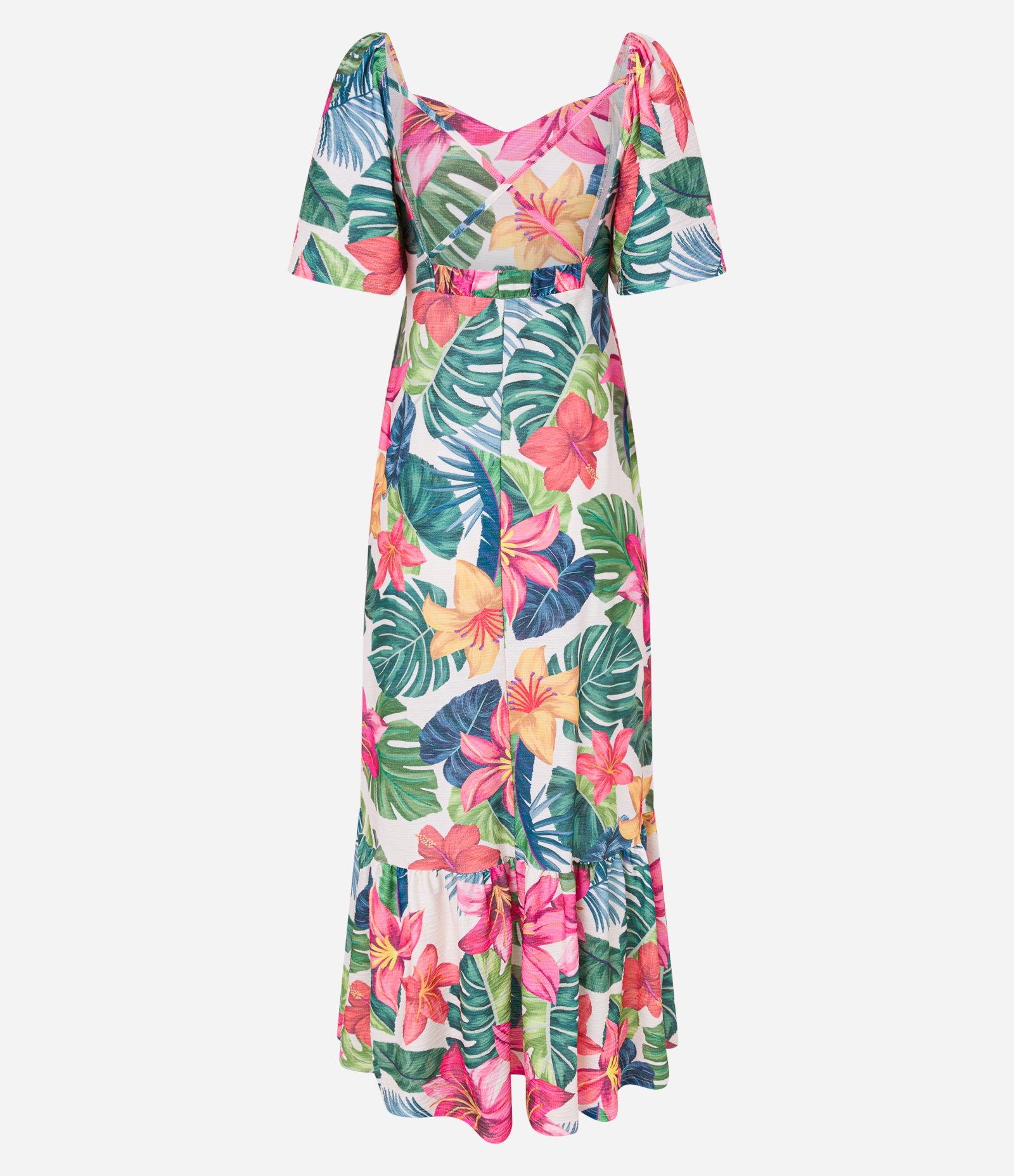 Vestido New Midi Texturizado com Estampa de Folhagens Branco 7