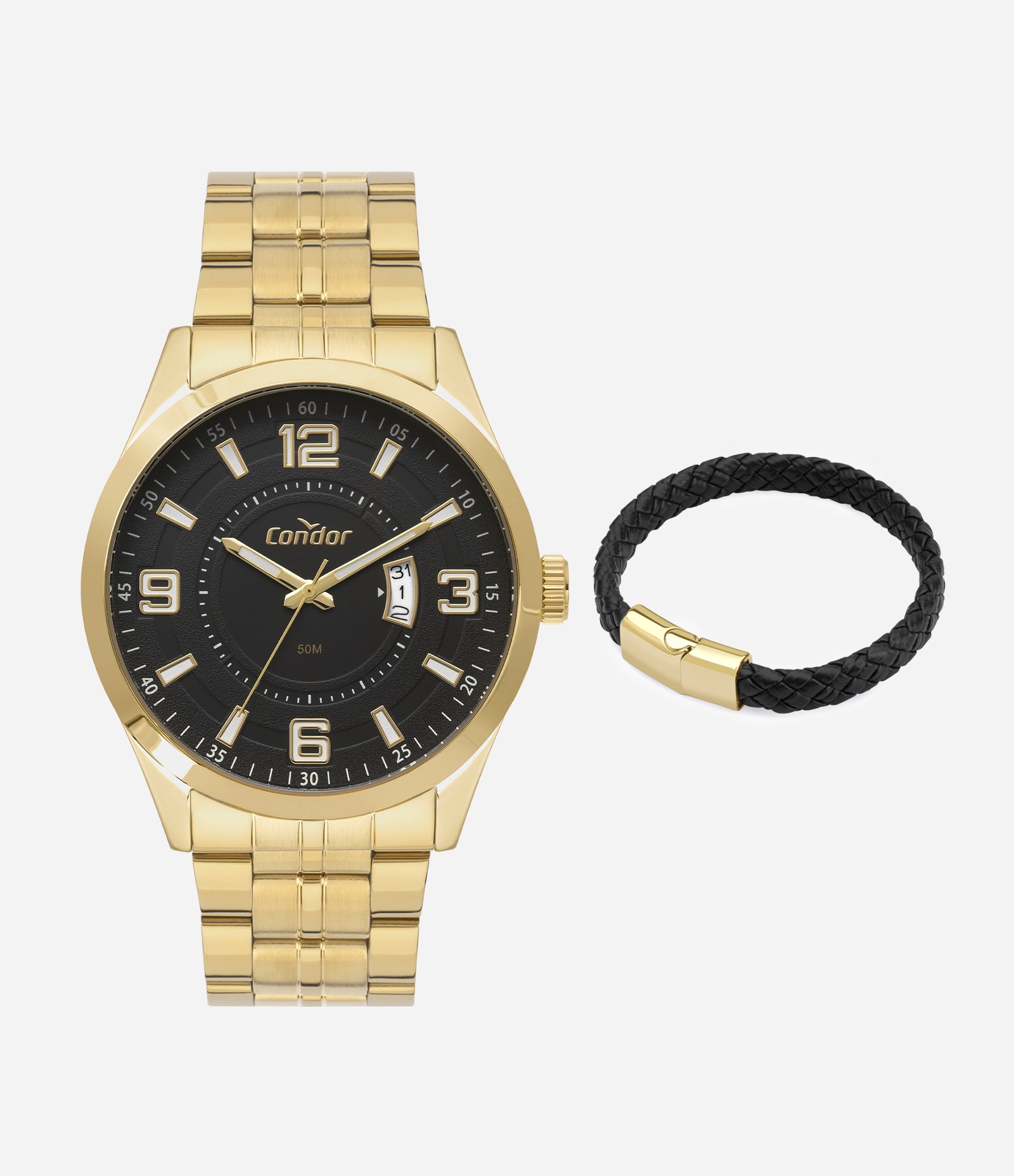 Kit Relógio Condor Masculino Analógico  Dourado 5