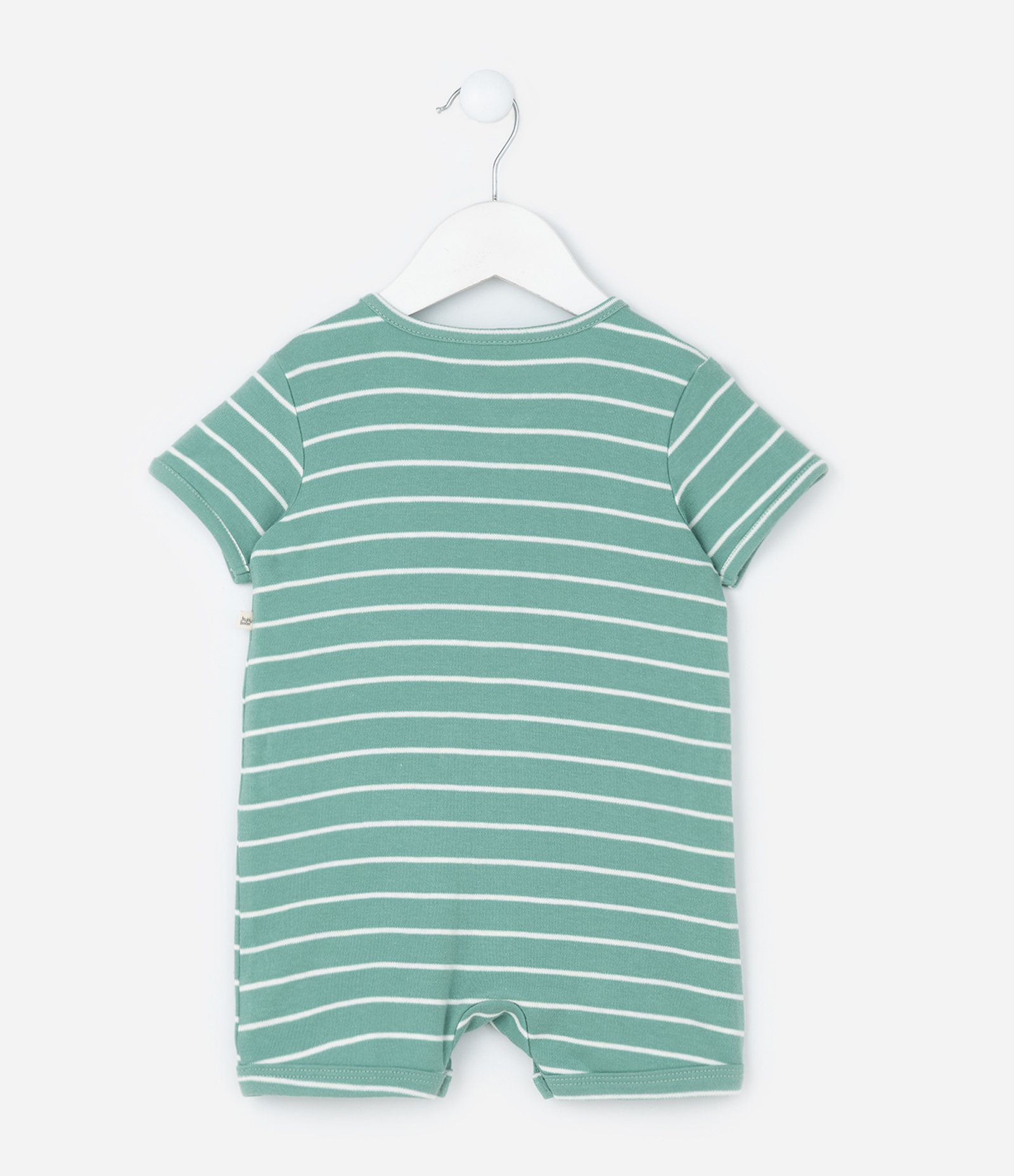 Macaquinho Infantil em  Suedine Listrado com Estampa Bordada de Dinossauro - Tam 0 a 18 Meses Verde 3