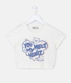 Blusa Curta Infantil com Amarração e Estampa Ursinho - Tam 5 a 14 Anos