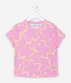 Camiseta Infantil com Estampa Floral -Tam 5 a 14 Anos