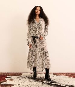Vestido Midi em Chiffon com Estampa Animal Print
