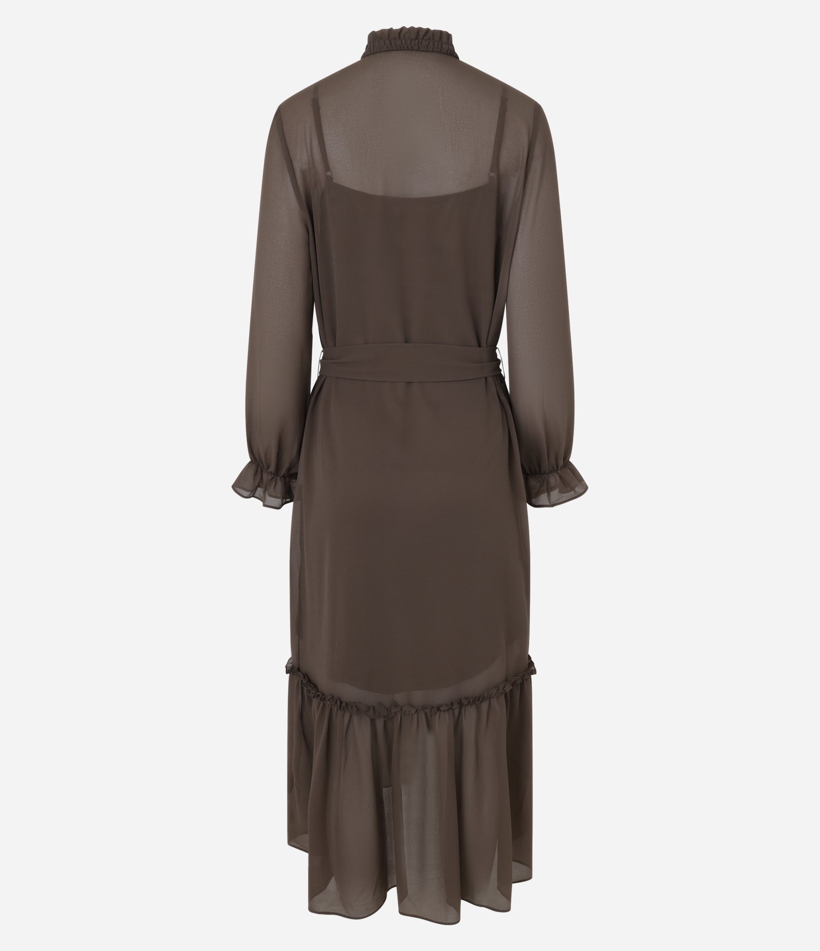 Vestido Midi em Chiffon com Amarração Frontal Marrom 4
