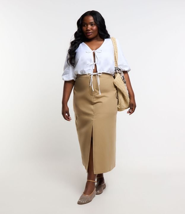 Blusa Cropped em Linho com Amarrações Frontais Curve & Plus Size