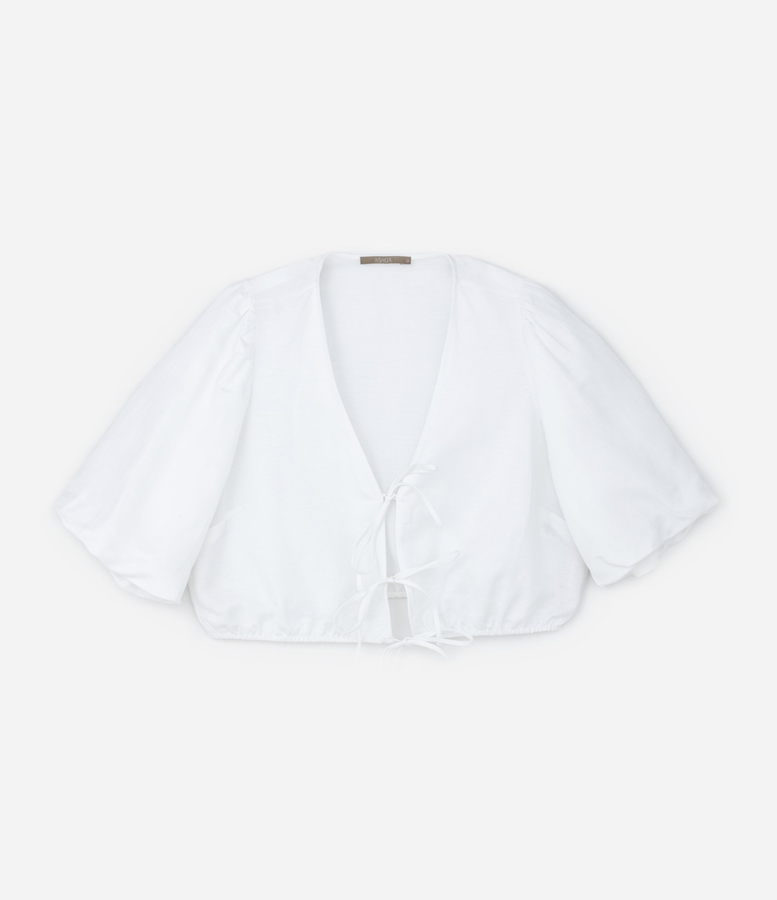 Blusa Cropped em Linho com Amarrações Frontais Curve & Plus Size Branco Neve 5