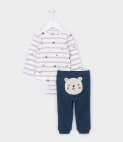 Conjunto Infantil com Bordado Cara de Urso - Tam RN a 18 meses