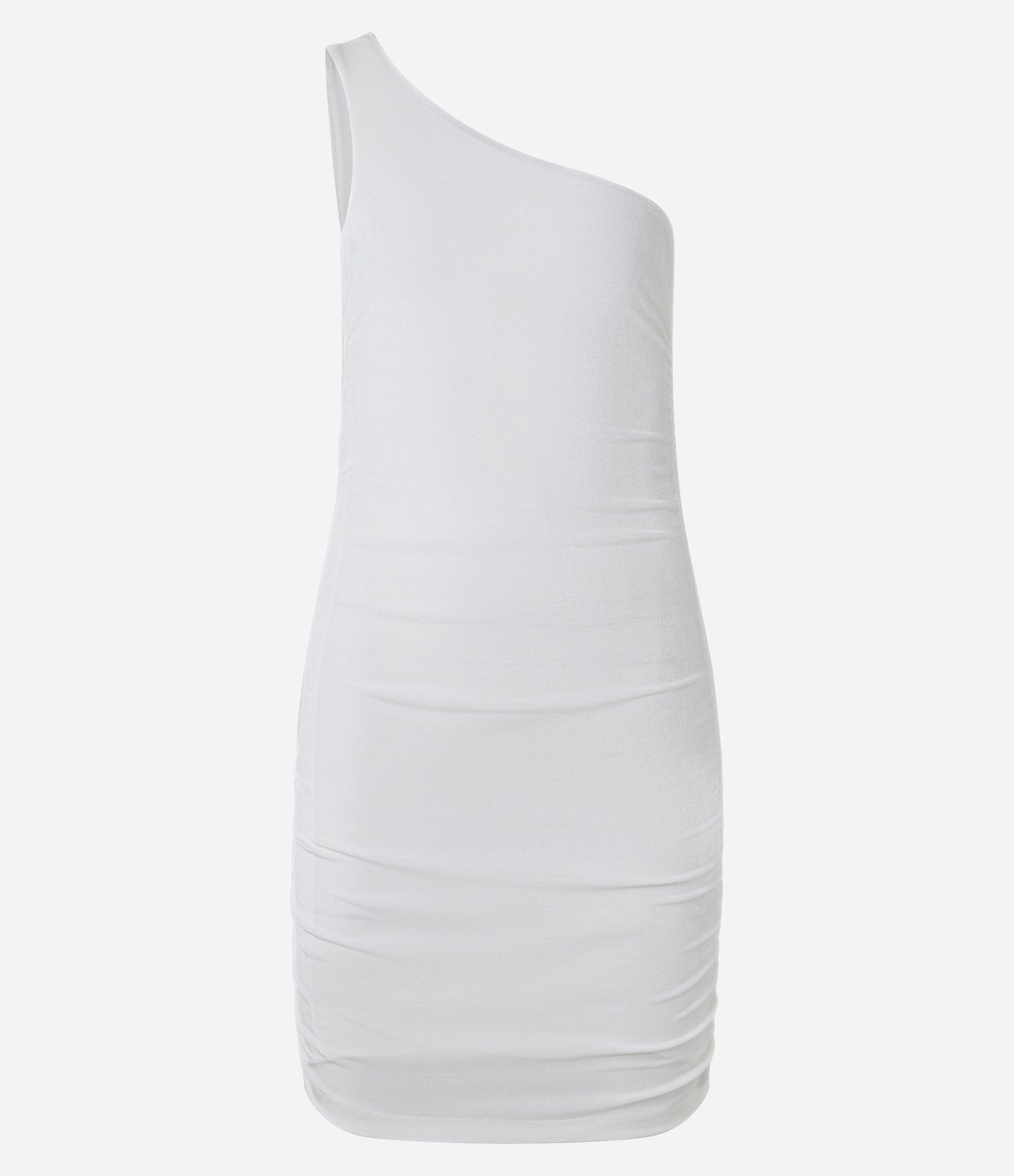 Vestido Curto Brilhoso com Um Ombro Só e Franzido Branco 5