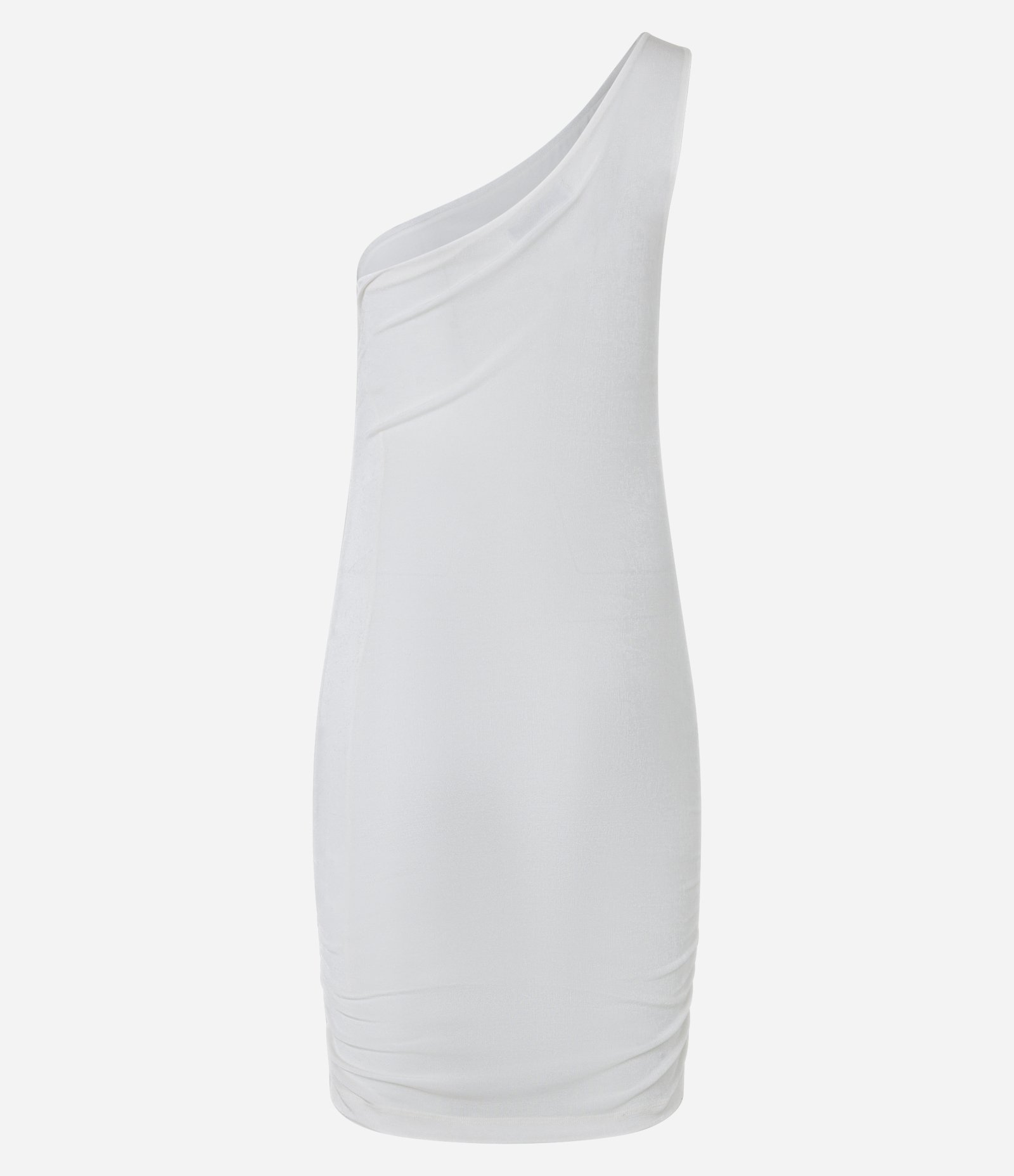 Vestido Curto Brilhoso com Um Ombro Só e Franzido Branco 7