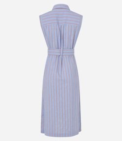 Vestido Chemise Midi em Tricoline Listrado sem Manga