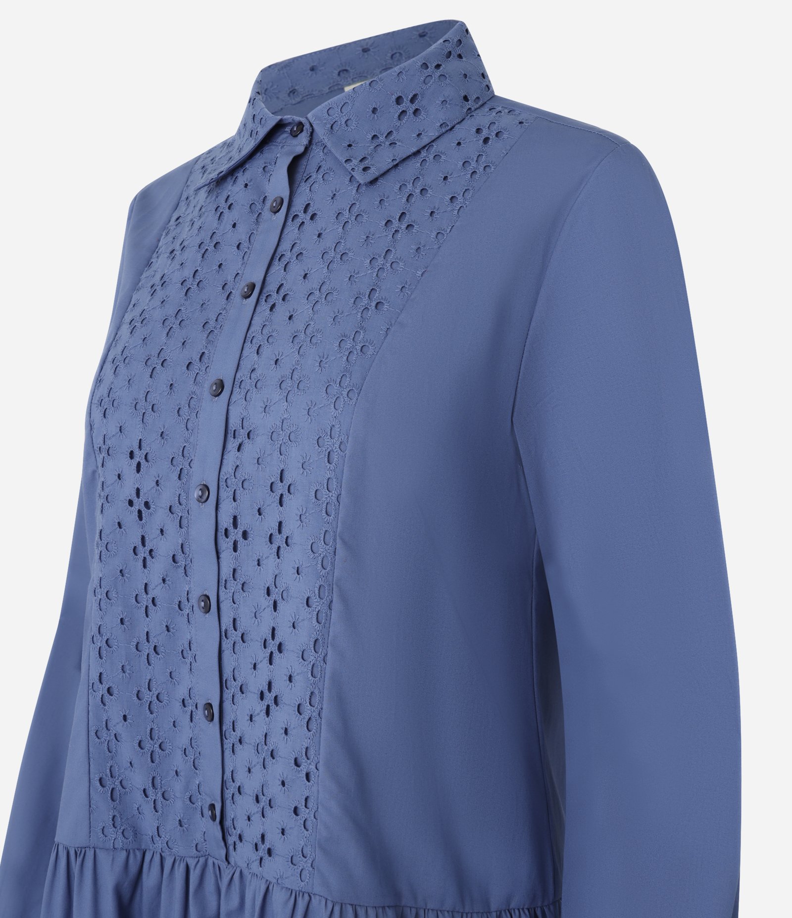 Vestido Curto em Tricoline com Detalhamento de Laise Frontal Azul 7