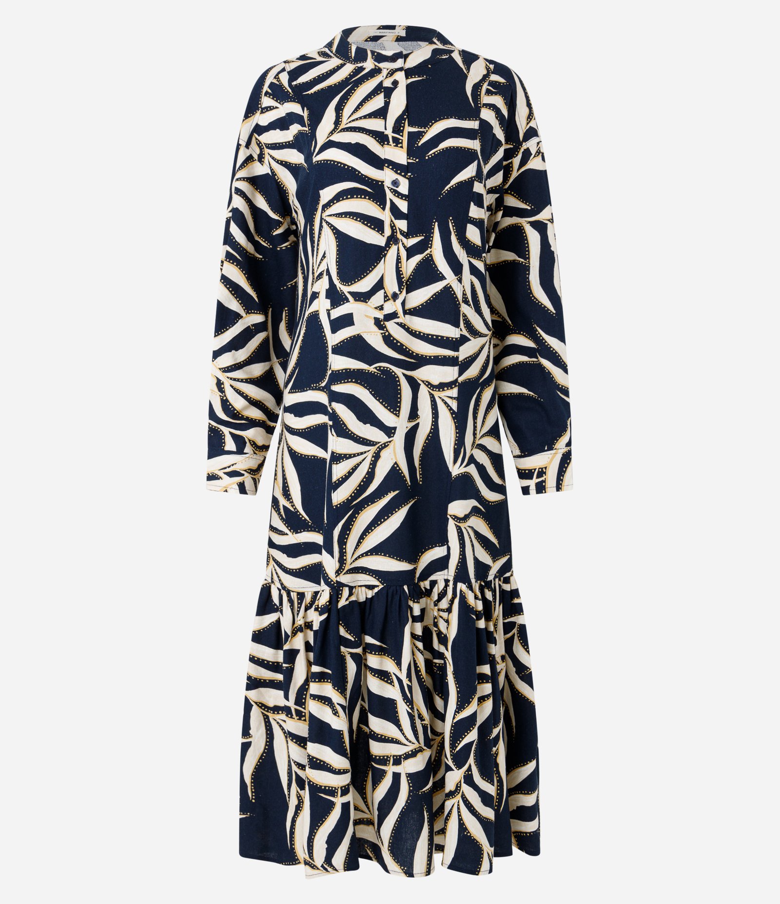 Vestido Chemise Midi em Viscolinho Estampa Folhagem Azul 5