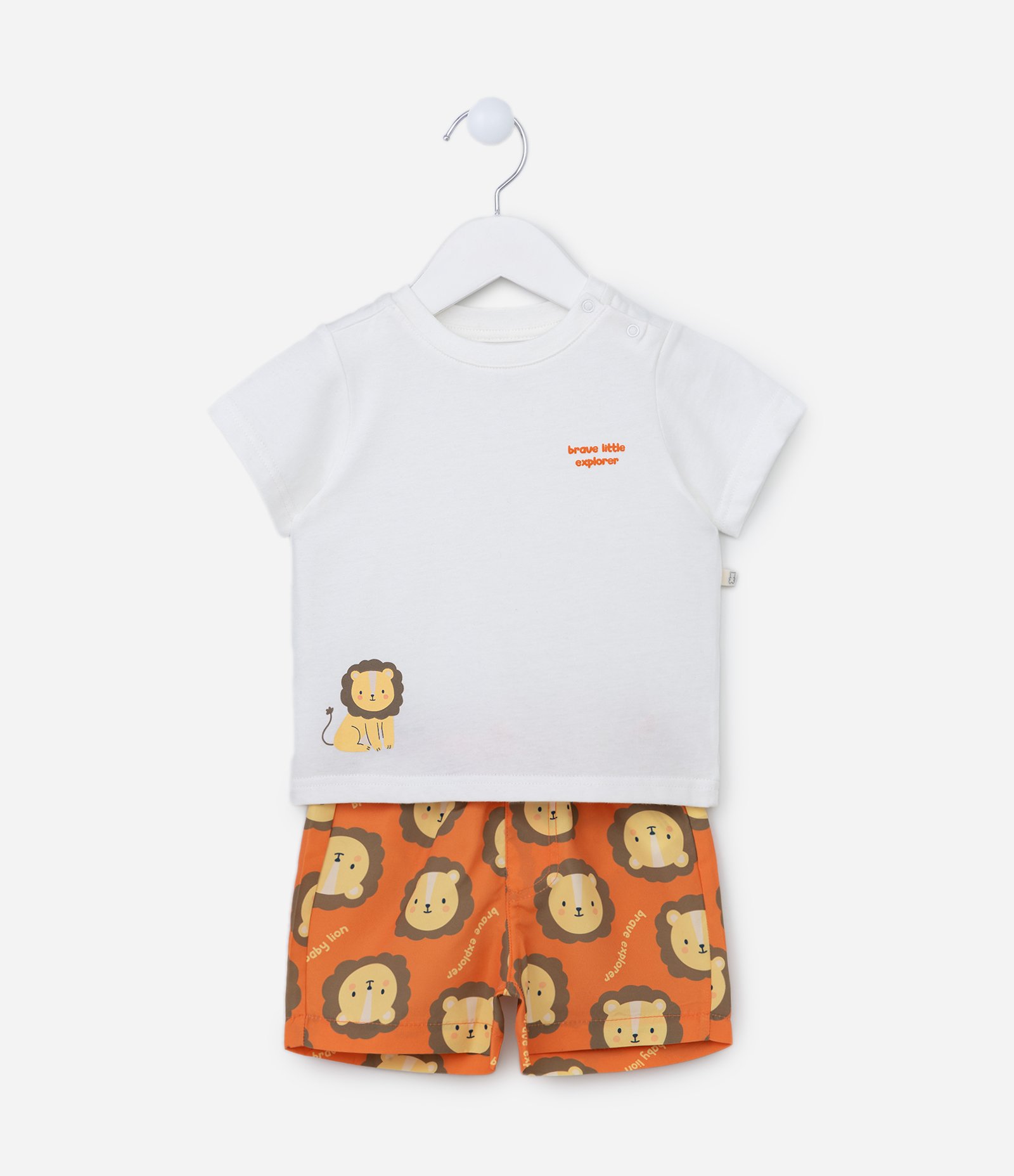 Conjunto Infantil com Estampa Leãozinho - Tam 0 a 18 meses Branco/Laranja 1