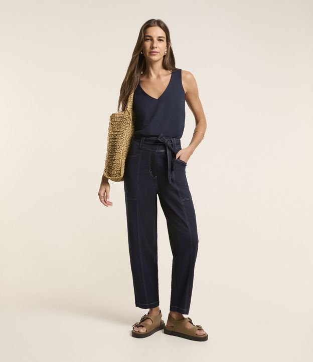 Calça Piquet Pespontada com Faixa