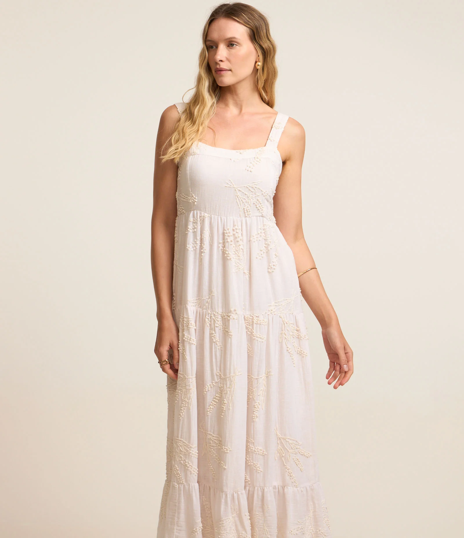 Vestido Midi em Cambraia com Alça Larga e Bordado Floral Branco 2