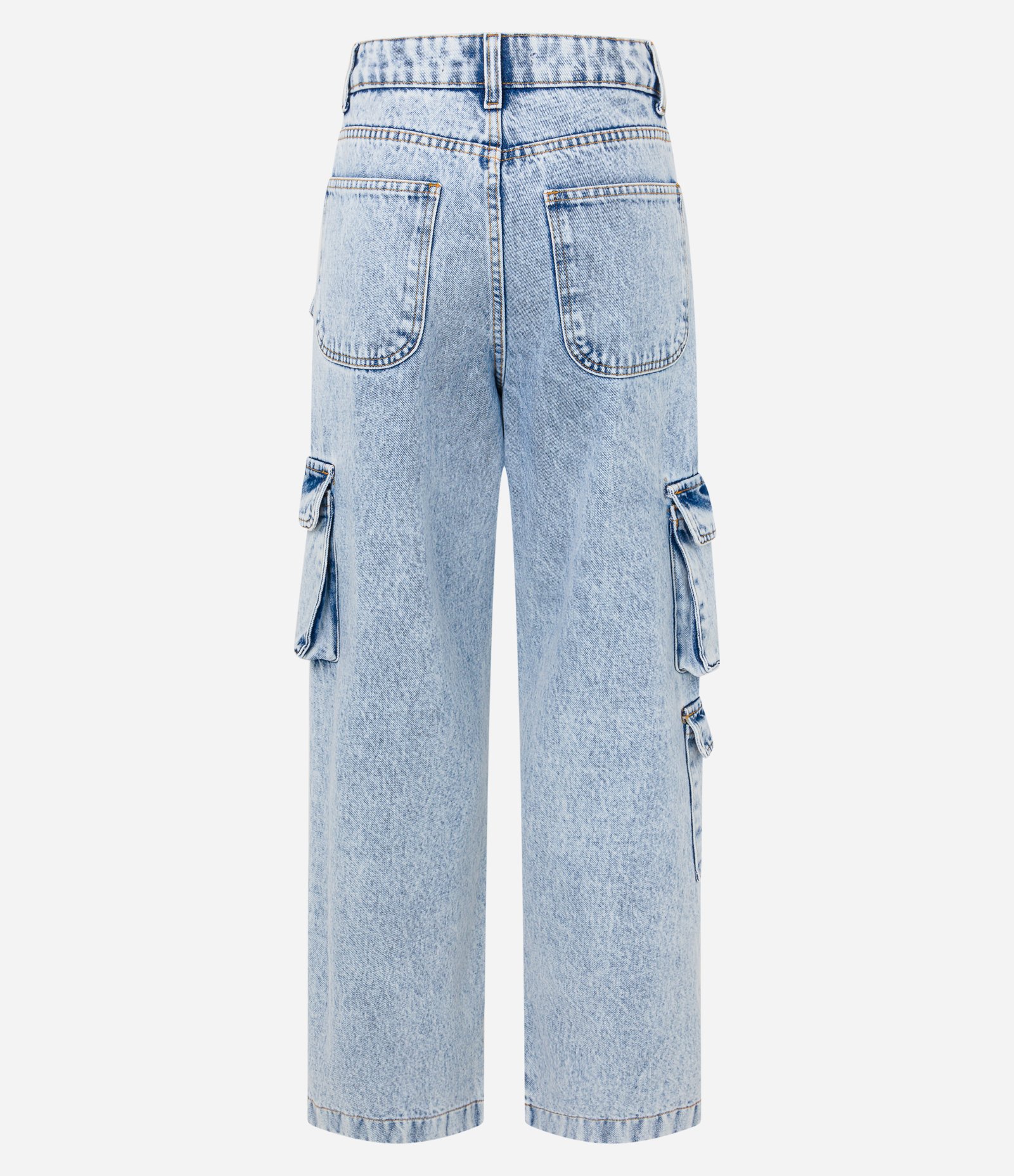 Calça Anos 90 Cintura Média em Jeans com Bolsos Cargo Azul 6