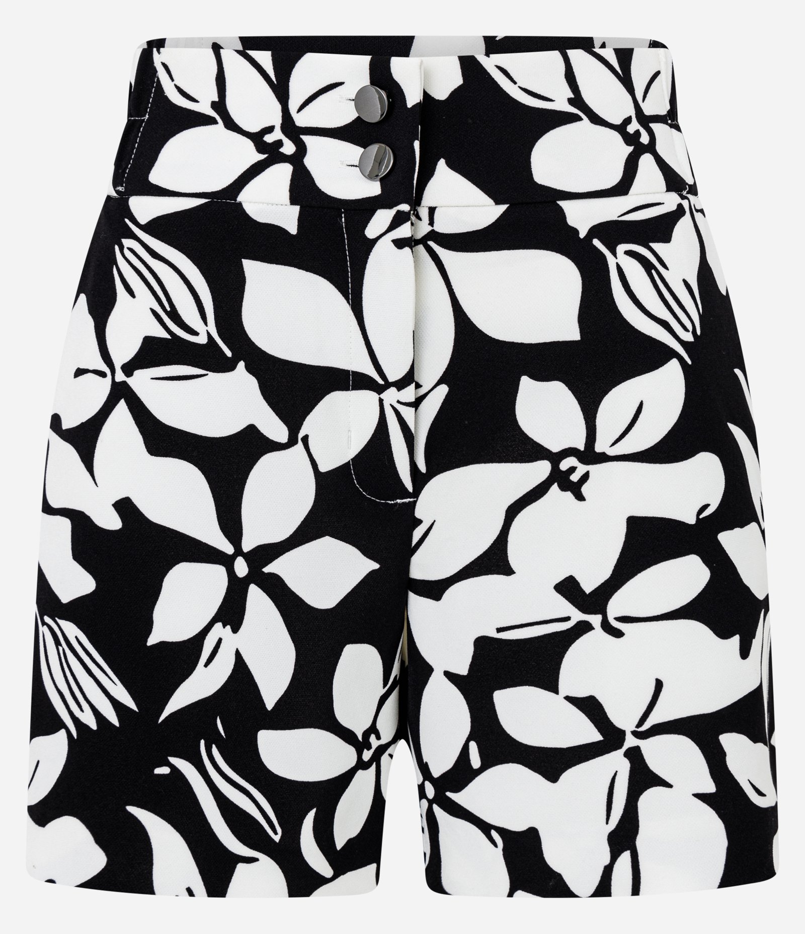 Short Alfaiatado com Fechamento Frontal e Estampa Folhagens Preto/ Branco 5