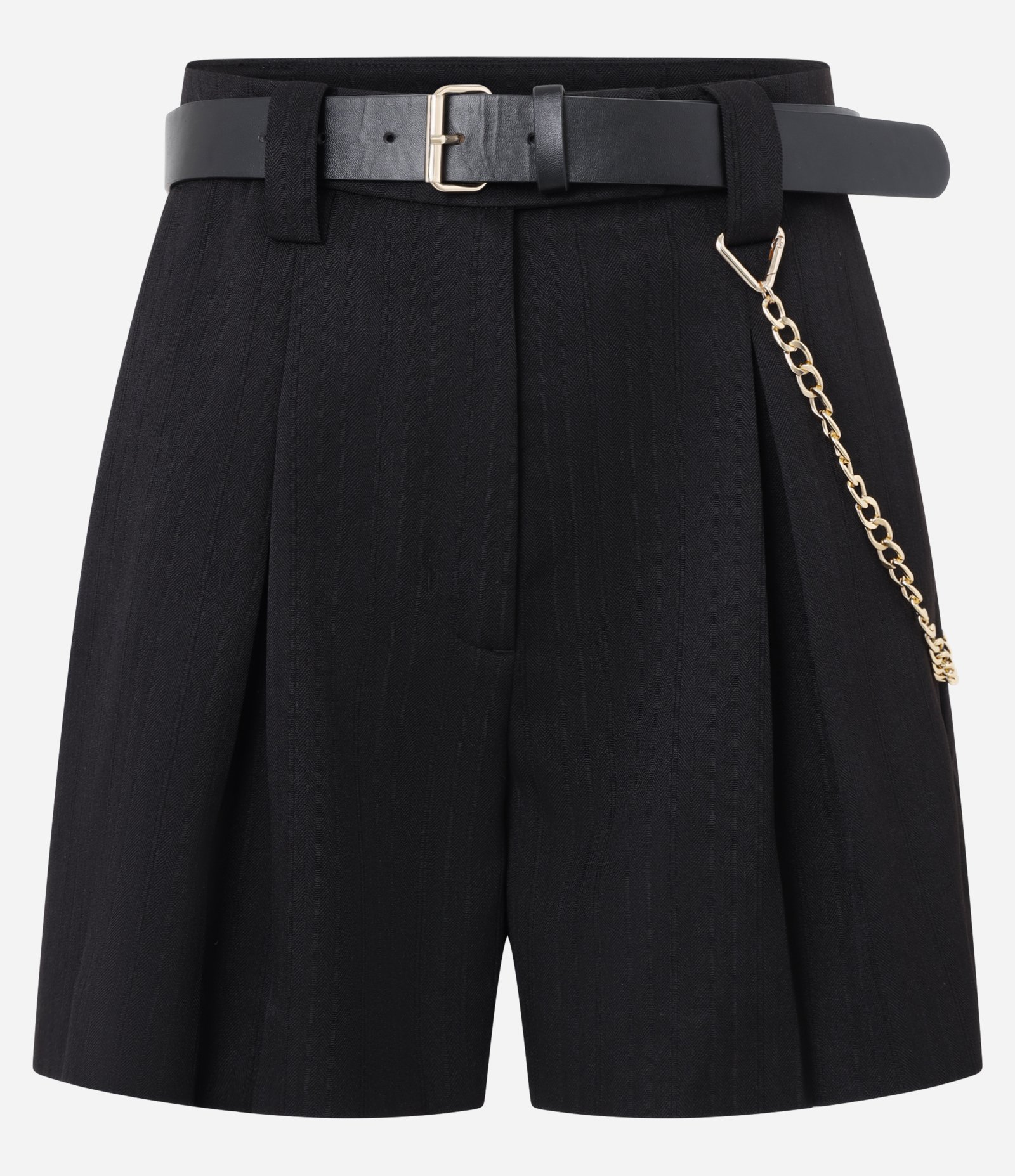 Short Reto Alfaiatado Cintura Alta com Cinto e Corrente Preto 6