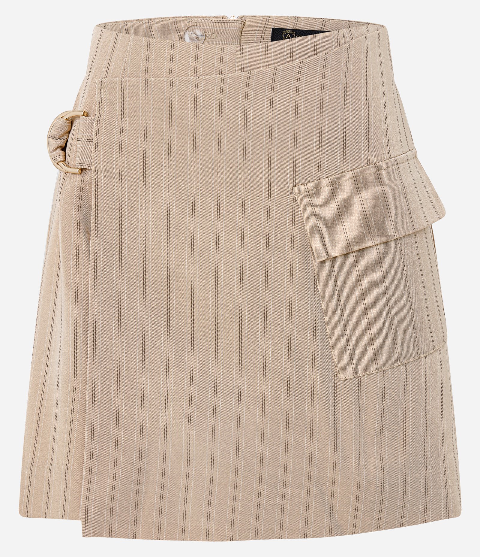 Short Saia Alfaiatado com Listras e Fivela Bege 4