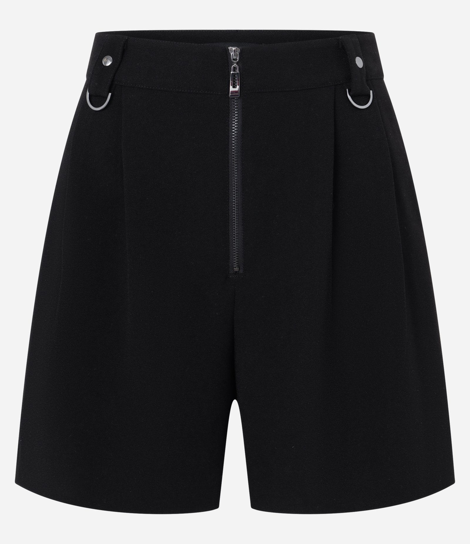 Short Cintura Alta Alfaiatado com Pregas e Fivelas Preto 5