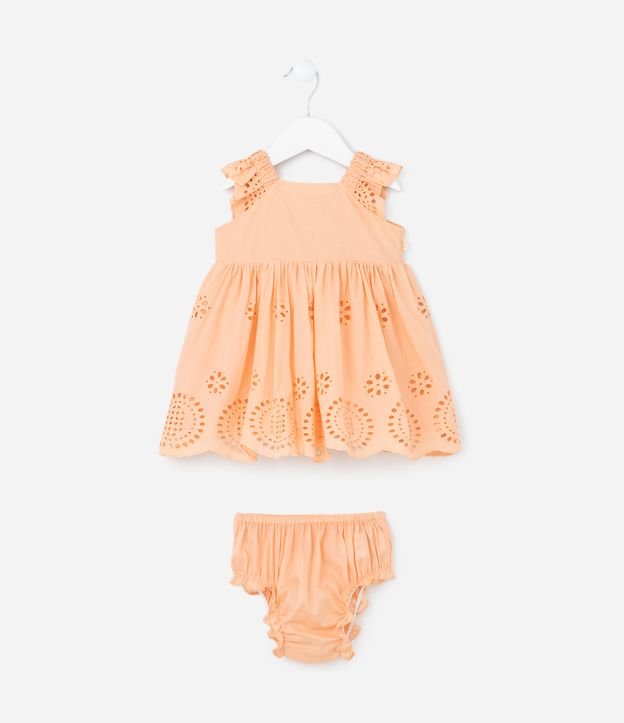 Vestido Infantil em Tricoline com Bordados - Tam 3 a 18 meses