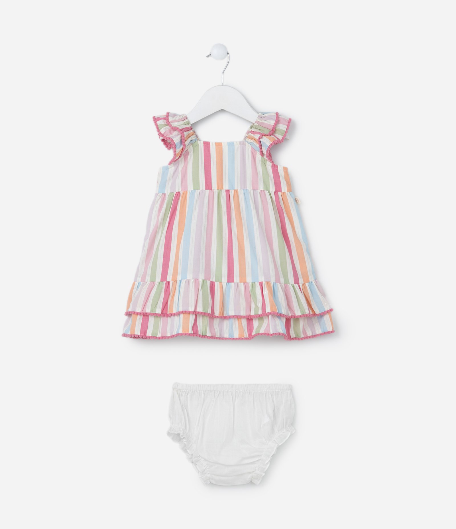 Vestido Infantil com Babados e Estampa Listrada - Tam 3 a 18 meses Multicores 1