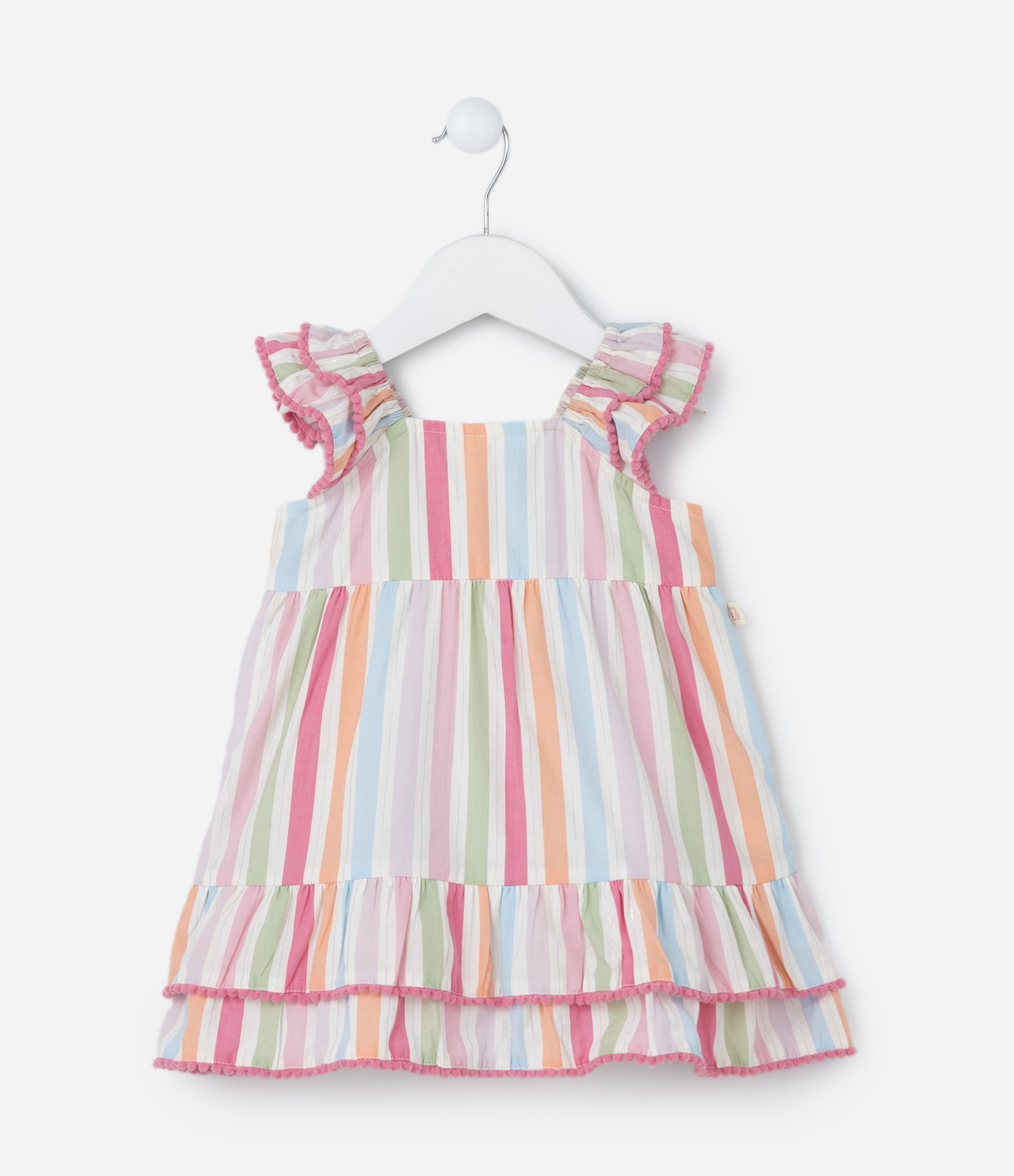 Vestido Infantil com Babados e Estampa Listrada - Tam 3 a 18 meses Multicores 2