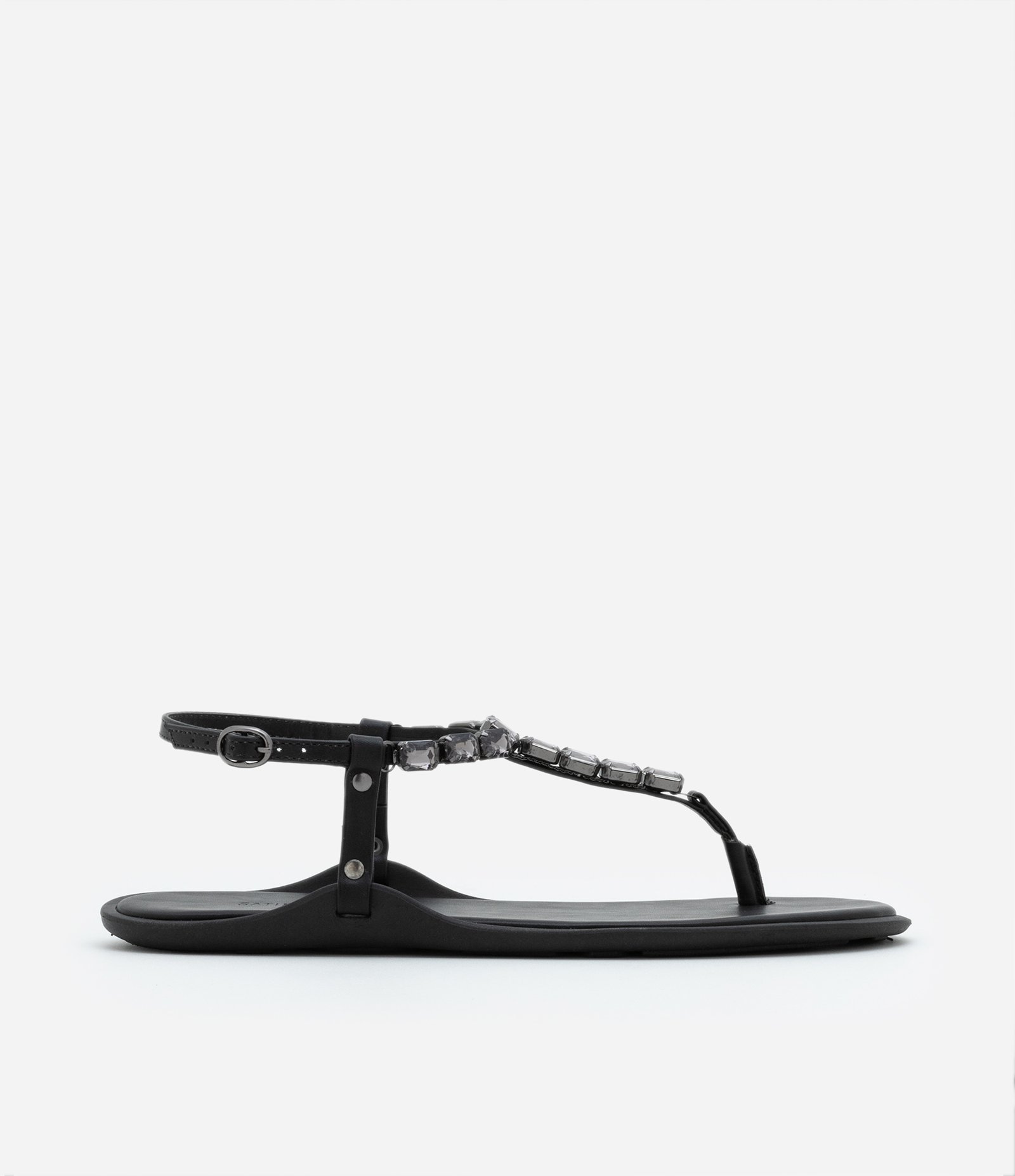 Sandália Rasteira com Cristais Aplicados nas Tiras Preto 1
