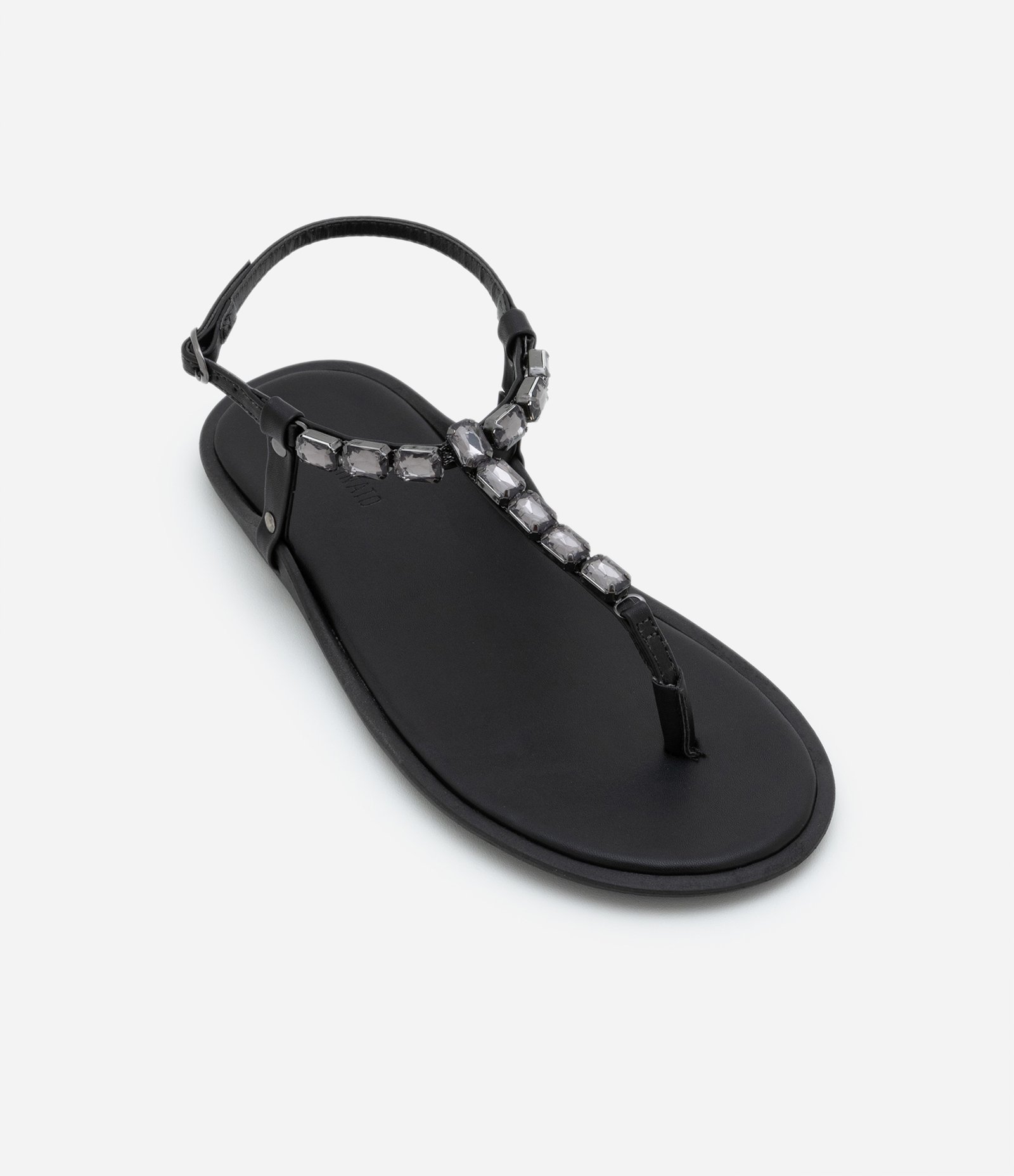 Sandália Rasteira com Cristais Aplicados nas Tiras Preto 4