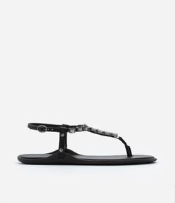 Sandália Rasteira com Cristais Aplicados nas Tiras