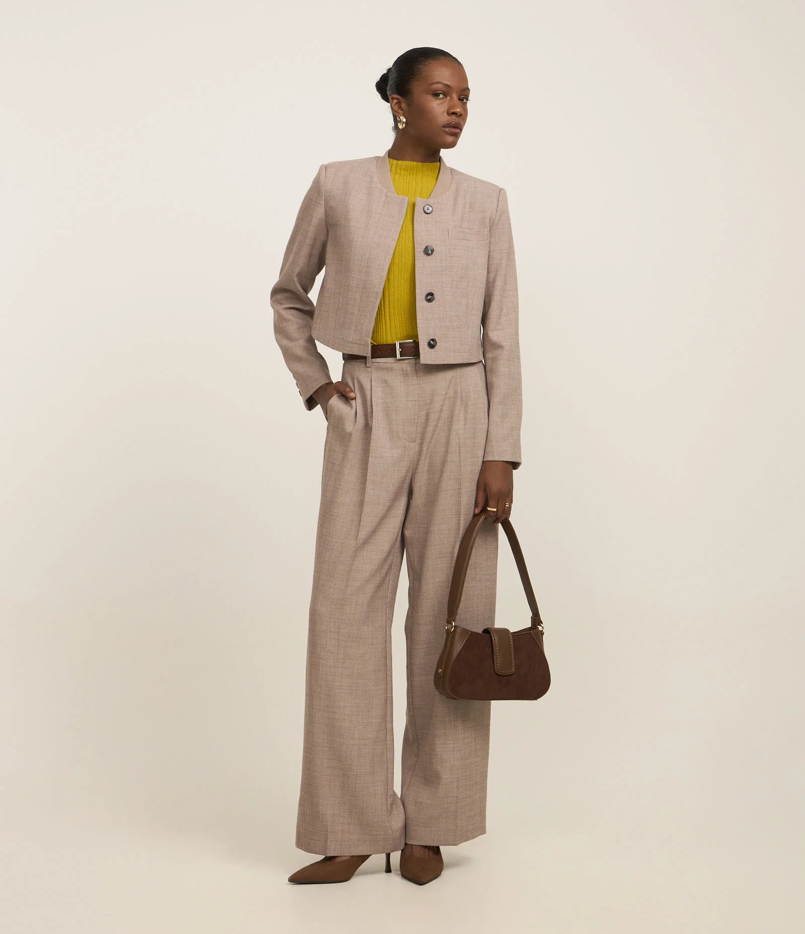 Calça Wide Leg em Alfaiataria com Cós Simples e Pregas Frontais Cinza 1