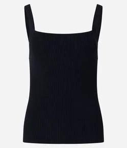 Blusa de Alça em Tricô com Decote Quadrado