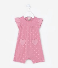 Macaquinho Infantil em Algodão Estampa Corações