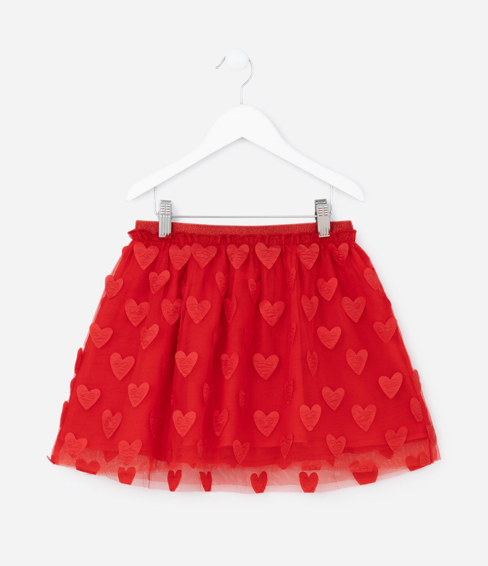 Saia Infantil em Tule com Bordado Corações - Tam 5 a 14 Anos Vermelho 1