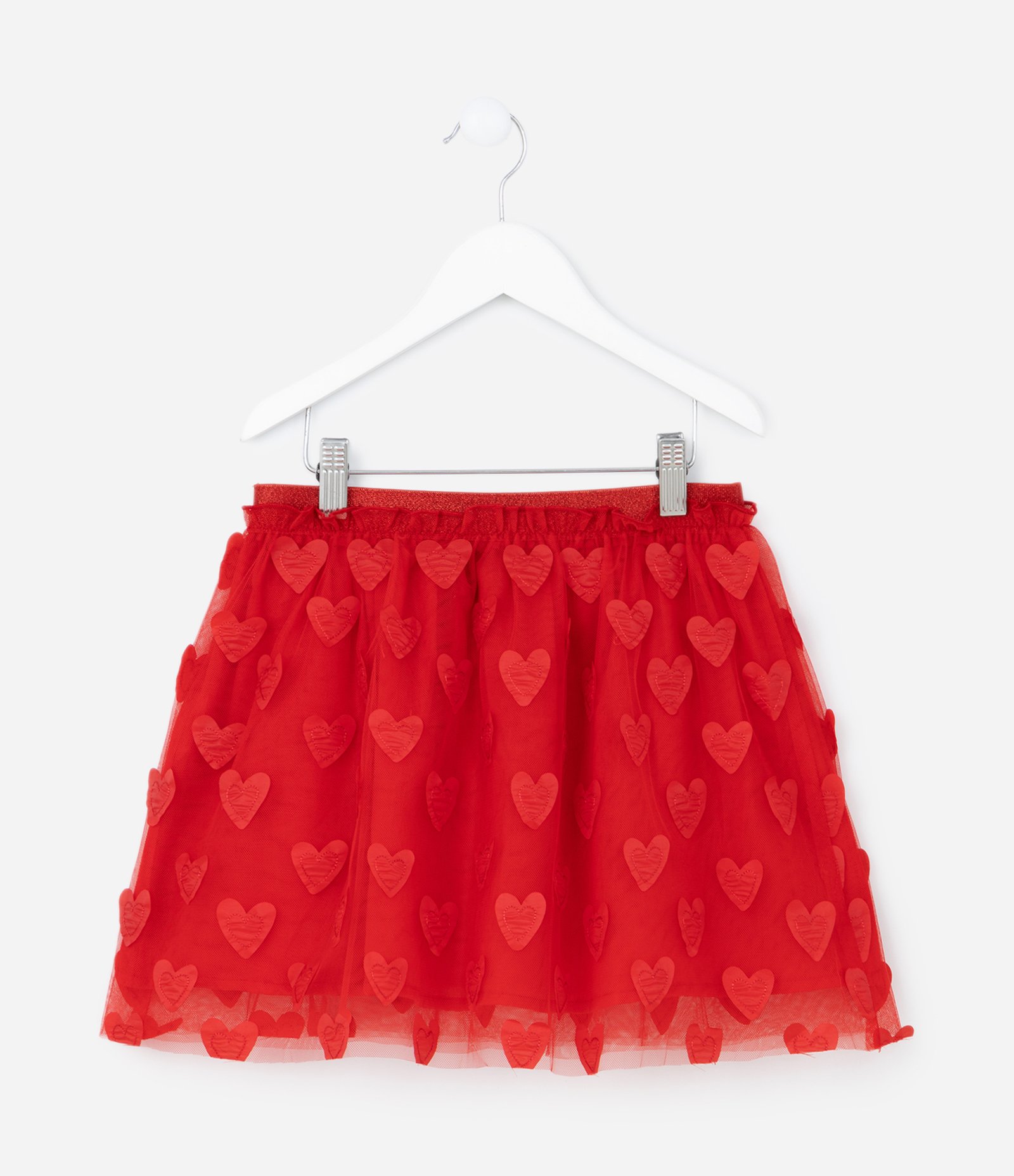 Saia Infantil em Tule com Bordado Corações - Tam 5 a 14 Anos Vermelho 2