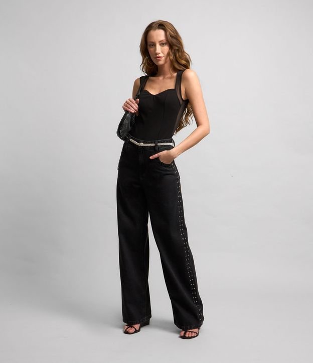 Body em Crepe com Detalhe em Tule e Decote Coração