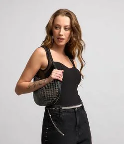 Body em Crepe com Detalhe em Tule e Decote Coração