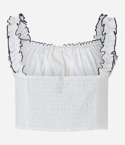 Blusa Cropped Corsetada em Tricoline com Costuras Contrastantes