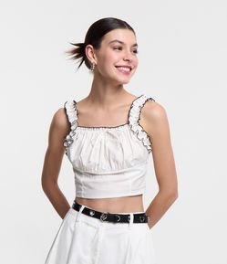 Blusa Cropped Corsetada em Tricoline com Costuras Contrastantes