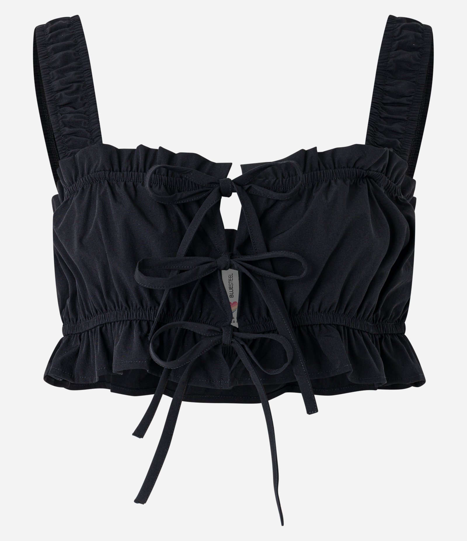 Blusa Top Cropped em Tricoline com Drapeado e Amarrações Preto 5
