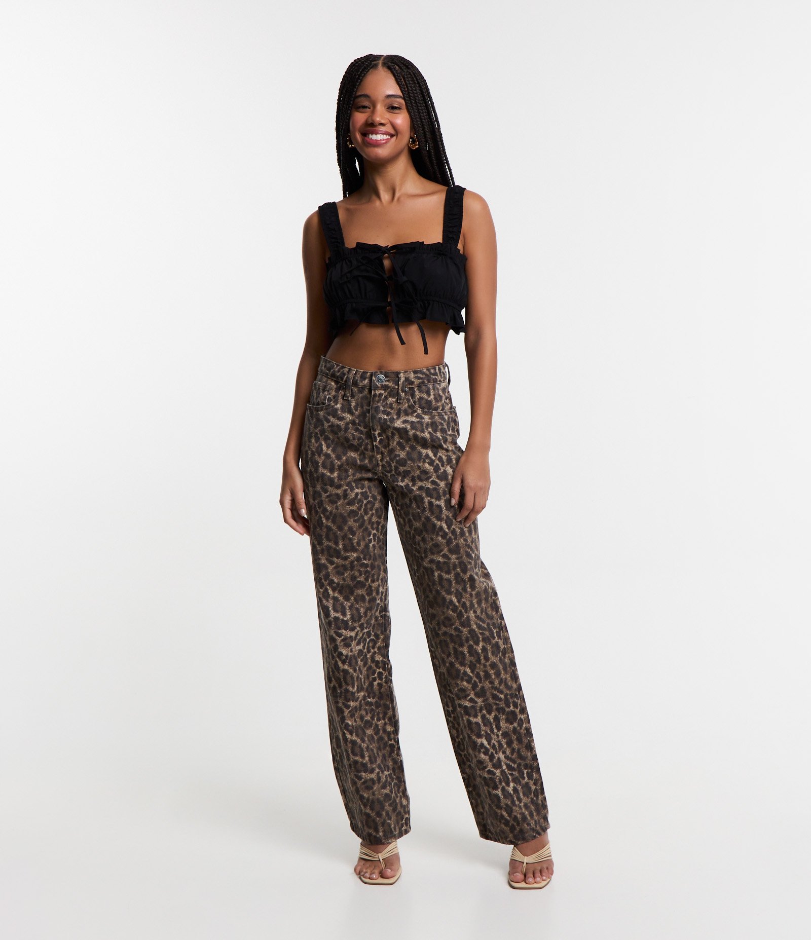 Blusa Top Cropped em Tricoline com Drapeado e Amarrações Preto 2