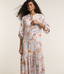 Vestido Chemise Midi em Viscolinho Estampa Floral