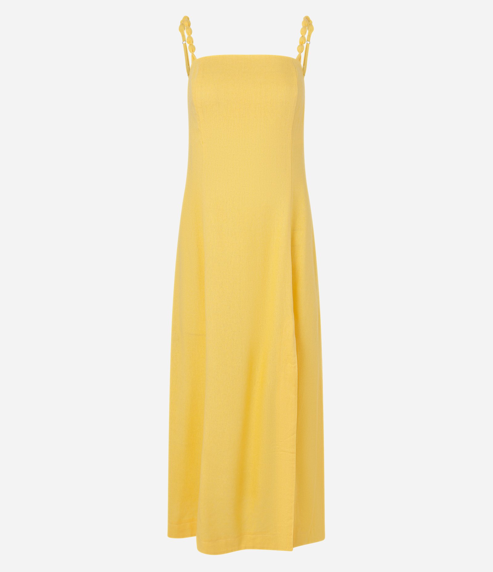 Vestido New Midi em Viscose e Linho com Zíper nas Costas Amarelo 8