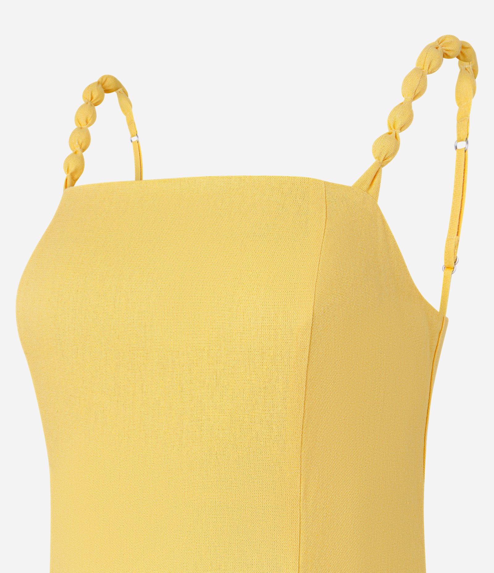 Vestido New Midi em Viscose e Linho com Zíper nas Costas Amarelo 9