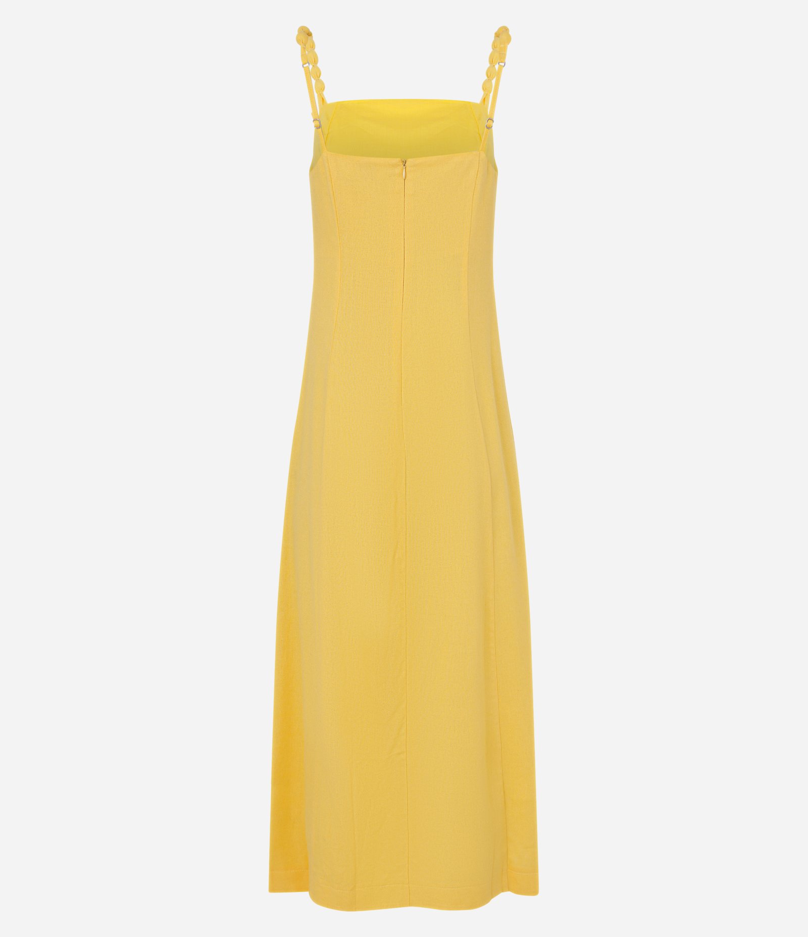 Vestido New Midi em Viscose e Linho com Zíper nas Costas Amarelo 10