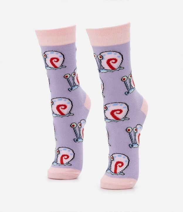 Meia Cano Alto em Algodão com Estampa do Gary Bob Esponja