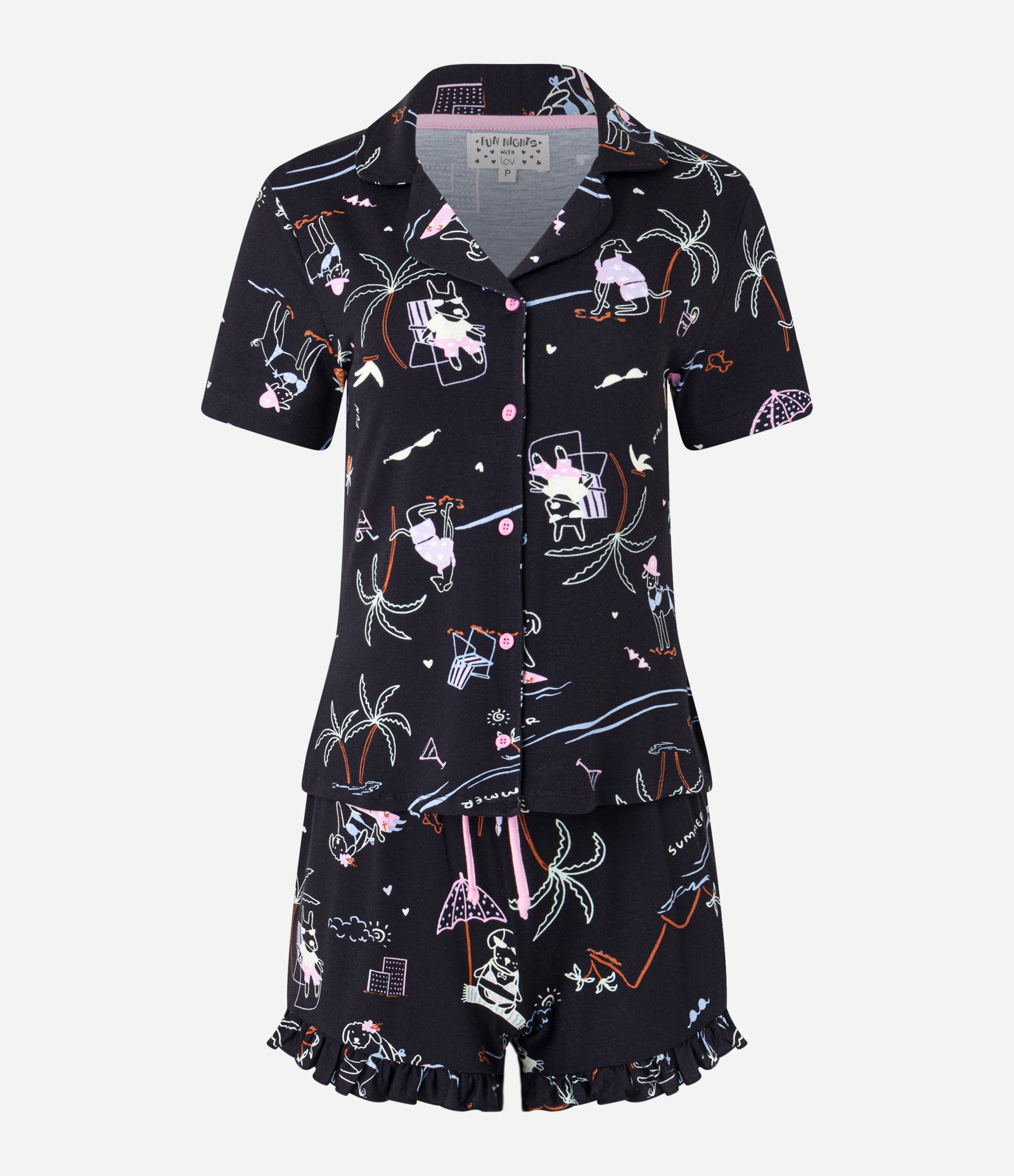 Pijama Curto em Viscose com Estampa Surf Pet Preto 5