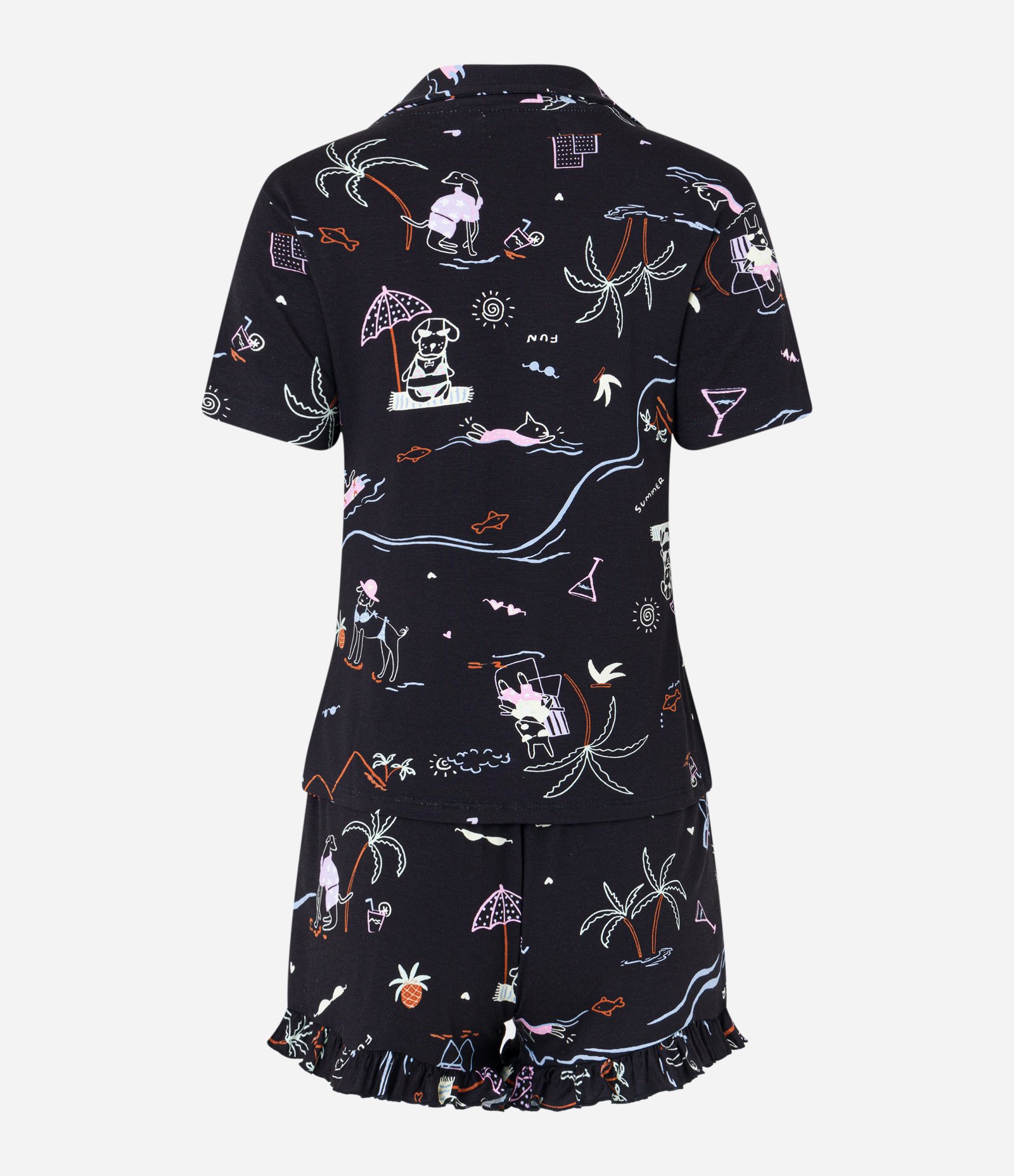 Pijama Curto em Viscose com Estampa Surf Pet Preto 6