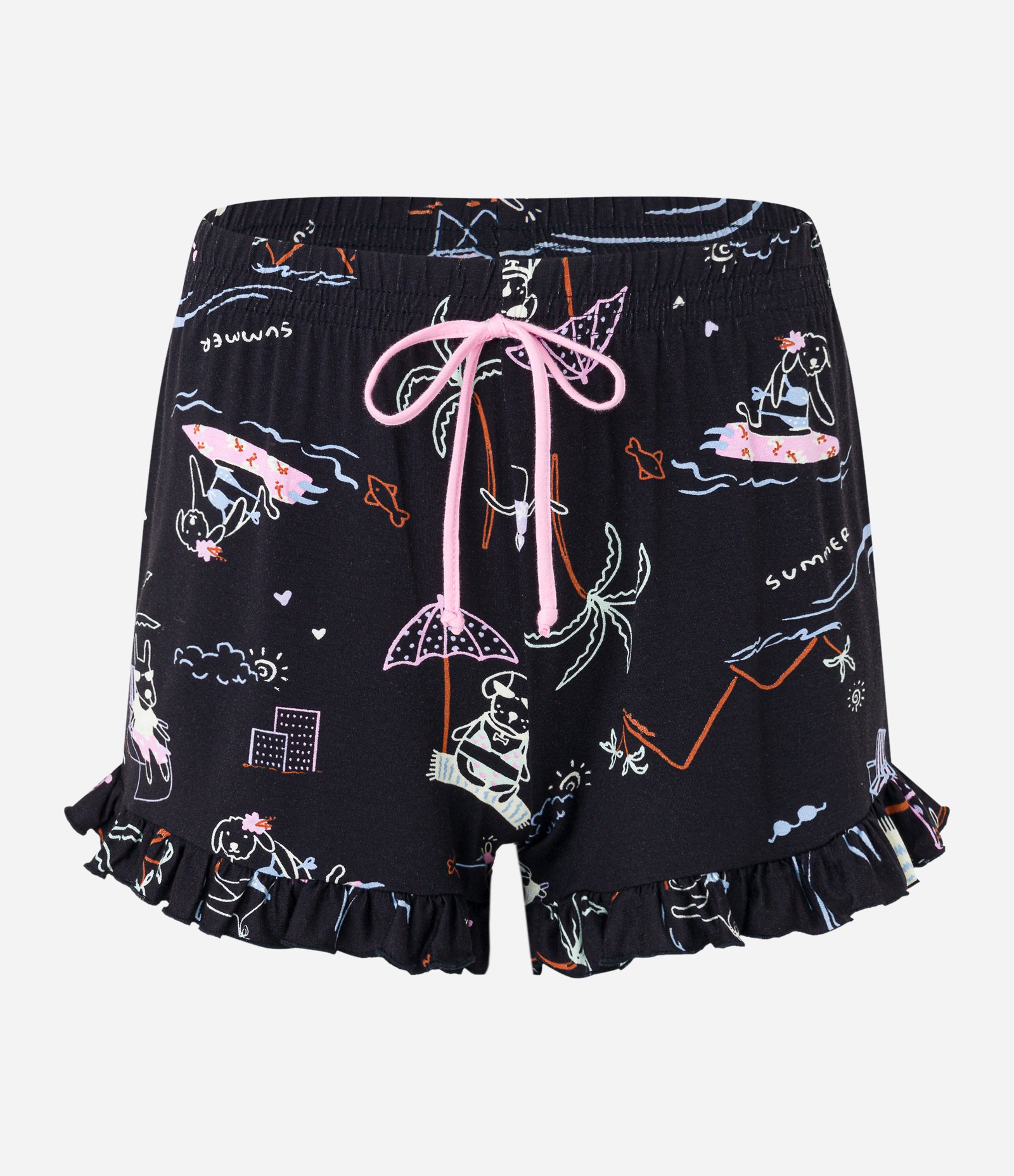 Pijama Curto em Viscose com Estampa Surf Pet Preto 7