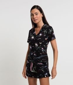 Pijama Curto em Viscose com Estampa Surf Pet